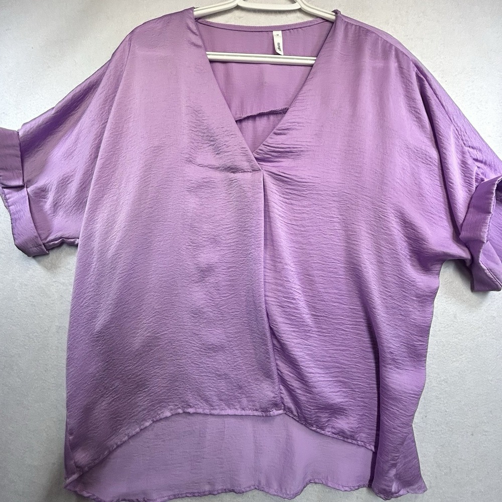 Glam Women's Size  M Lavender V Neck Dolman Sleeve Casual Blouse Oversized
